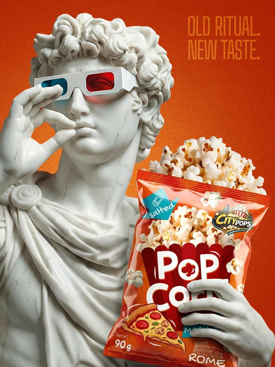 Popcorn statue image ad